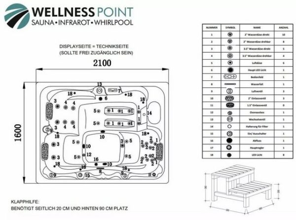 PureHaven Whirlpool American Outdoor-Whirlpool 210x160 cm für 3 Personen
