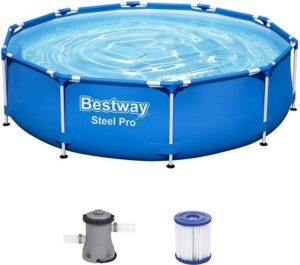 BESTWAY Framepool Bestway 56679 Steel Pro Frame Pool 305 x 76 cm mit Pumpe rund blau