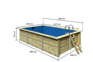 Trendpool Rechteckpool Holzpool Set 350x530x124cm Rechteck Folie Blau Skimmer Filter Karibu