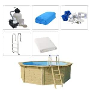 EVOLUTION Rundpool Holzpool Set 470 x 124 cm Rund Poolfolie blau mit Skimmer Filteranlage