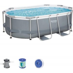 BESTWAY Ovalpool Frame Pool Set Comfort Jet -Schwimmbad mit Filterpumpe - oval - braun