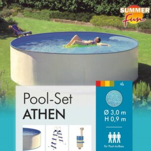 SUMMER FUN Rundpool Stahlwandpool Set (3-teilig) rund Athen 300x90 cm